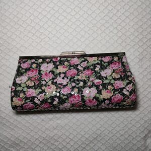 Dark Floral Sequin Clutch Coquette Romantic Glam Roses Kiss Lock Danity Feminine